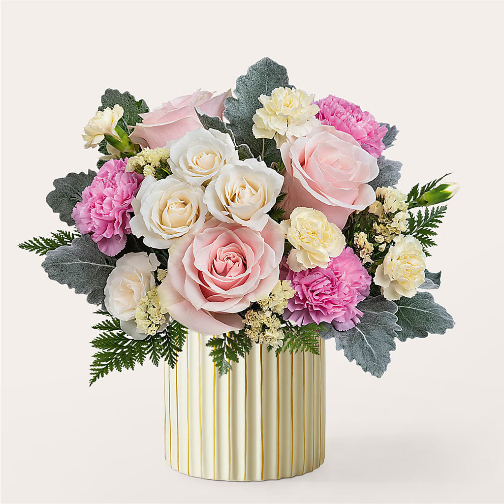 Blissful Moments Bouquet with Ivory Vase – Leysha Flowers, Middlesex NJ