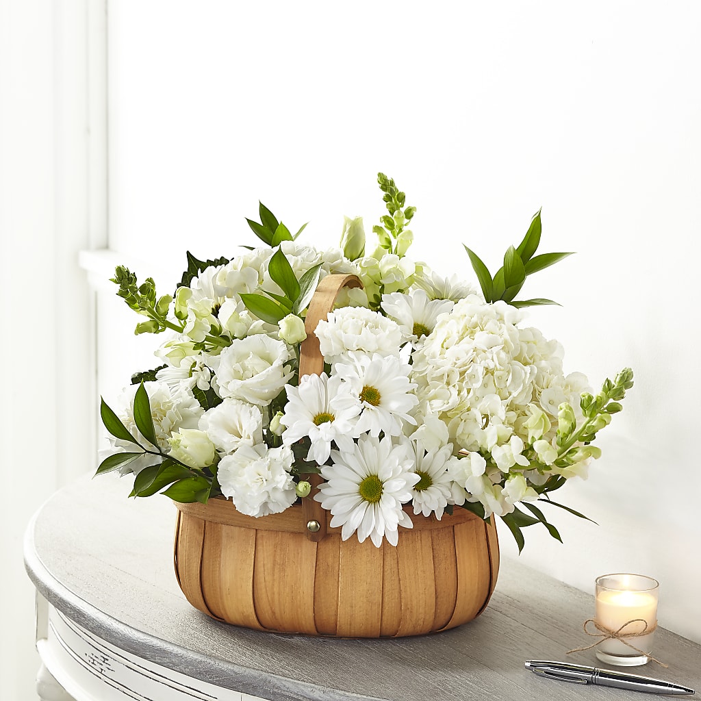 Pure Ivory Basket – Leysha Flowers, Middlesex NJ