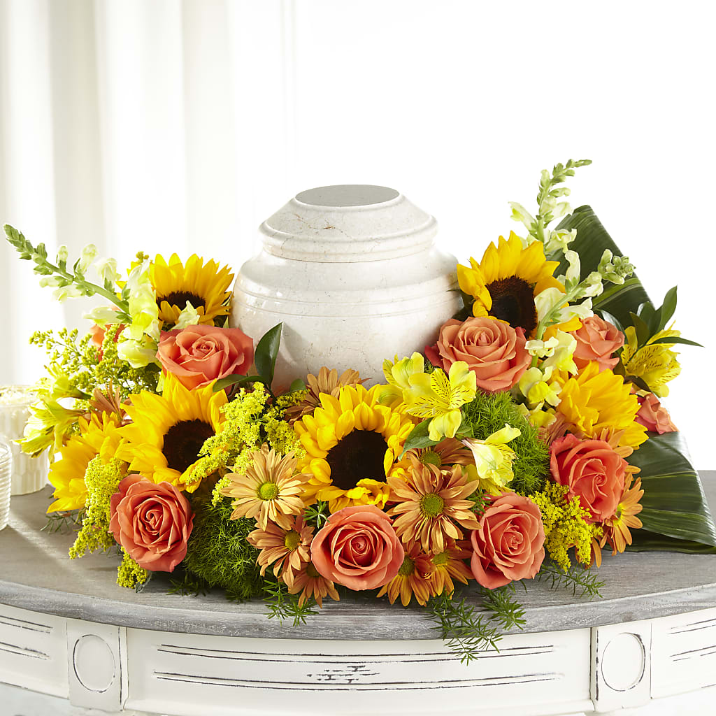 Faithful Sunflower Cremation Adornment – Leysha Flowers, Middlesex NJ