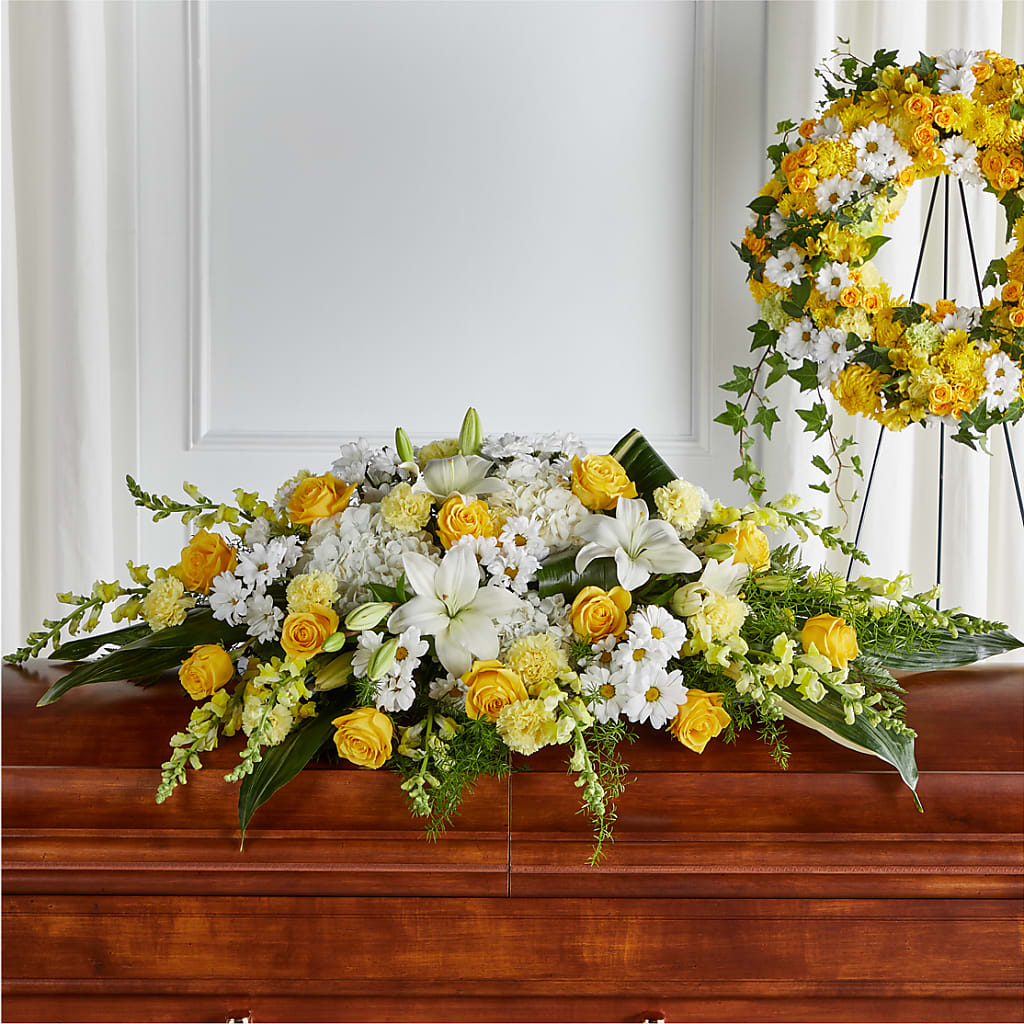 Golden Harmony Casket Spray – Leysha Flowers, Middlesex NJ