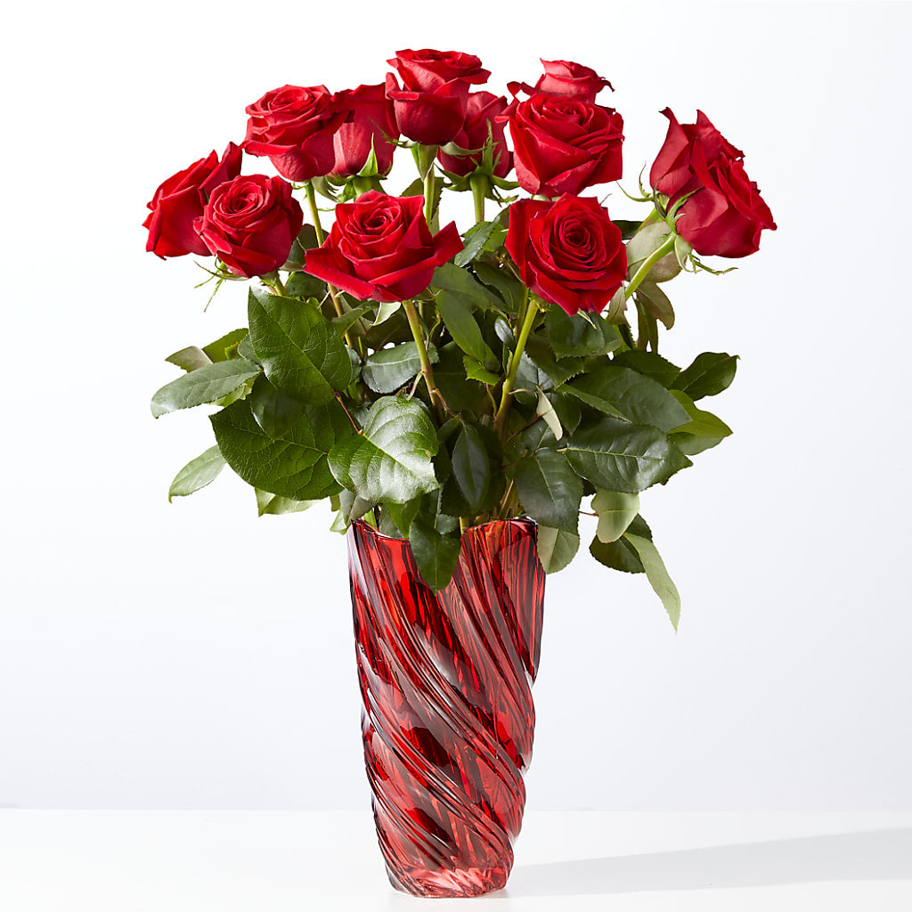 Classic Love Red Rose Bouquet with Luxe Swirl Vase – Leysha Flowers, Middlesex NJ