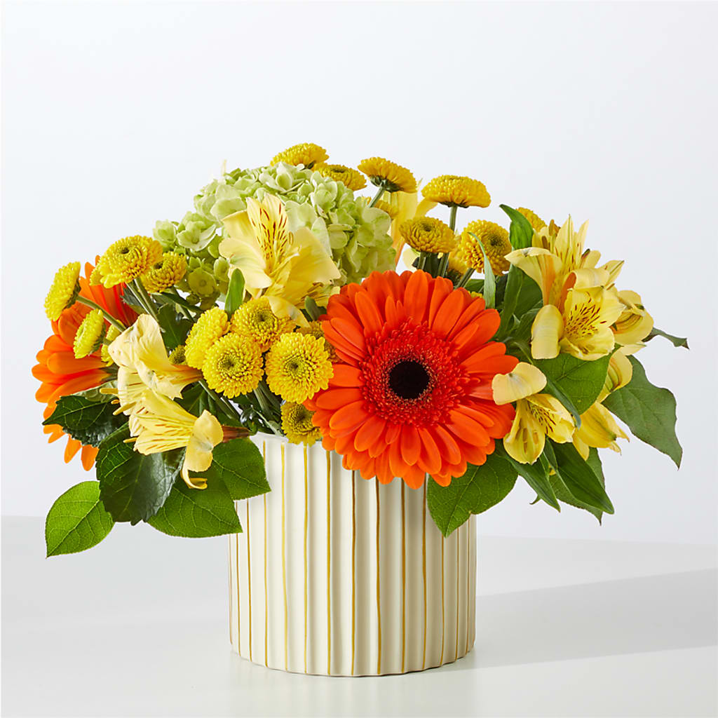 Autumn Sunshine Bouquet with Ivory Vase – Leysha Flowers, Middlesex NJ