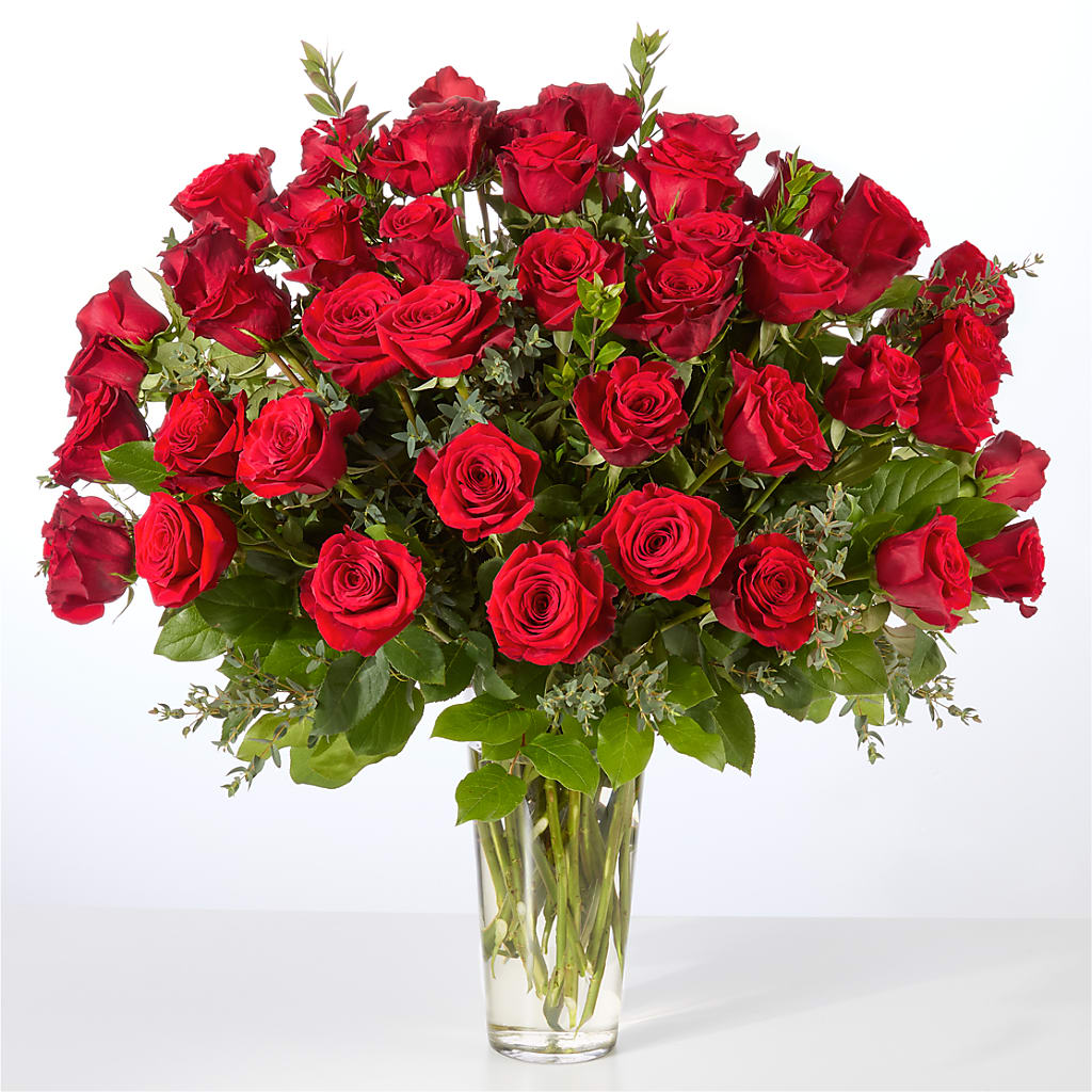 Forever Yours Fifty Stem Red Rose Bouquet – Leysha Flowers, Middlesex NJ