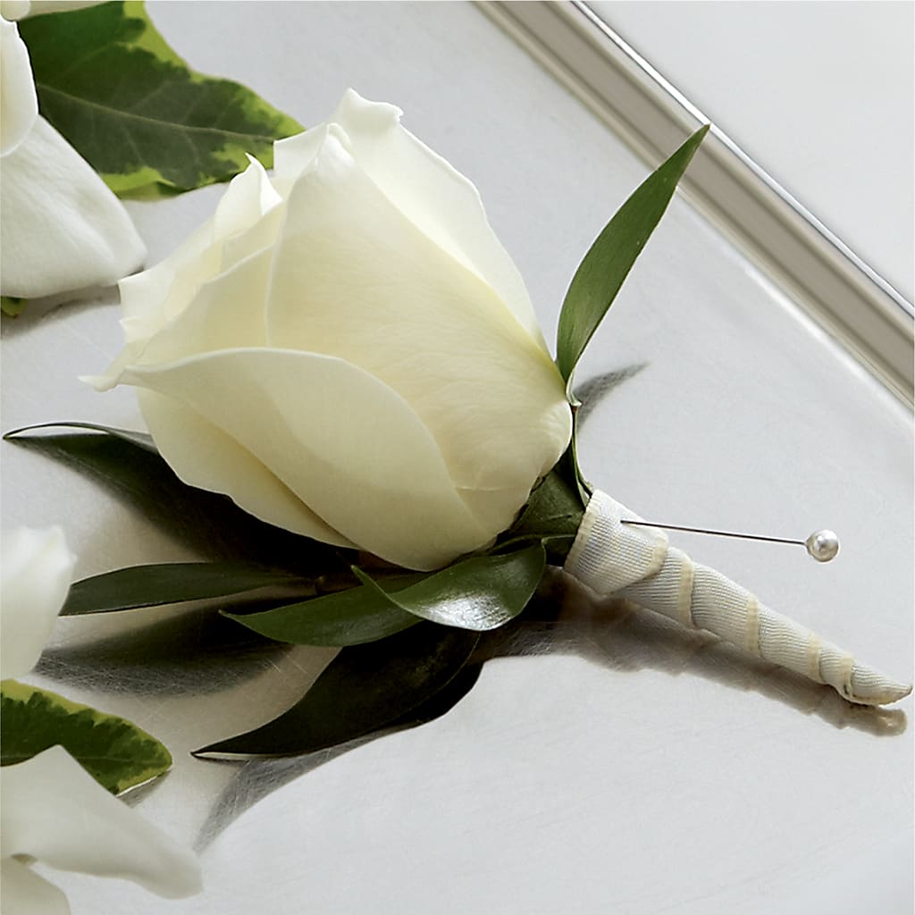 White Rose Boutonniere – Leysha Flowers, Middlesex NJ