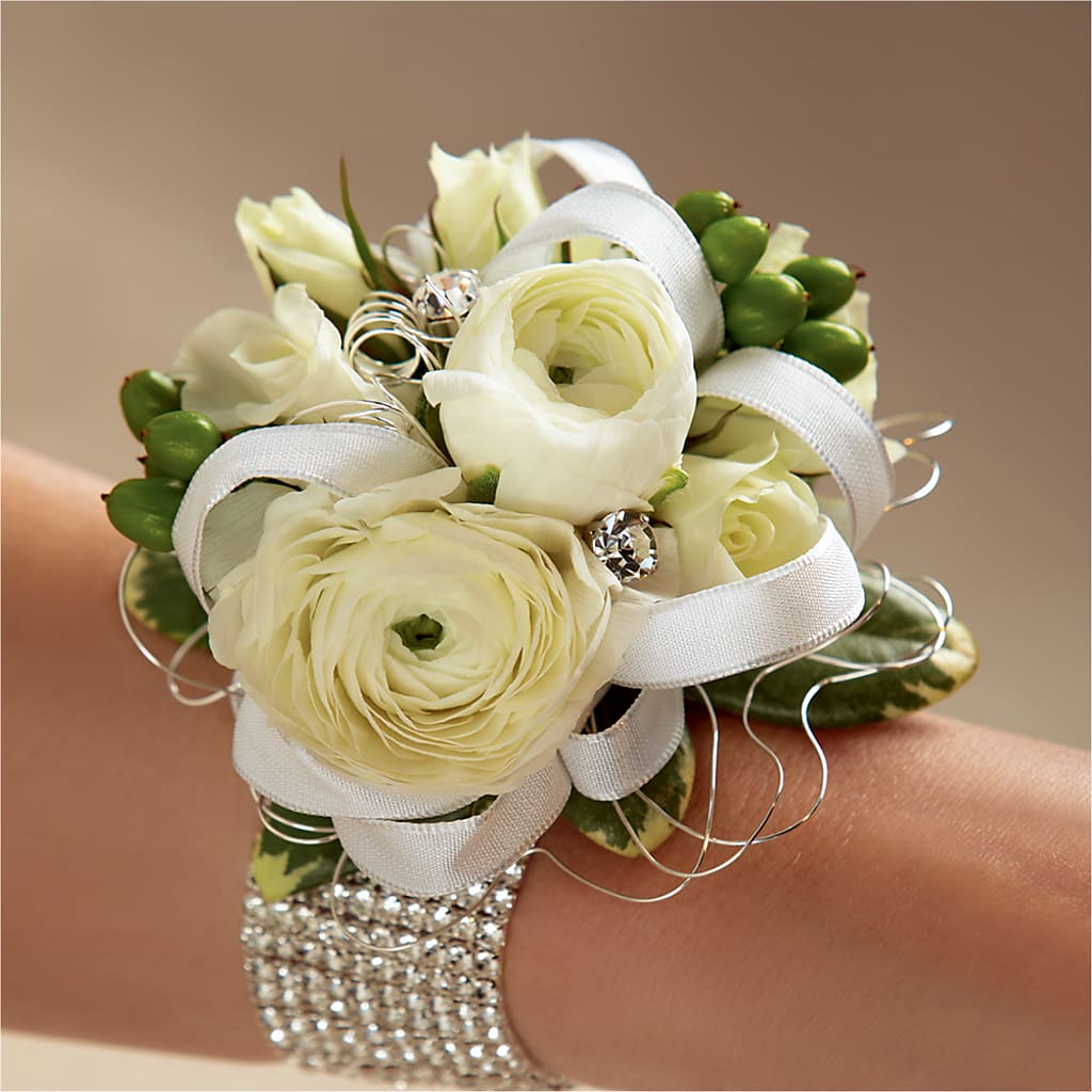 White Wedding Corsage – Leysha Flowers, Middlesex NJ