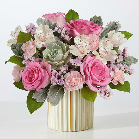 Dusty Rose Bouquet with Ivory Vase –  Leysha Flowers, Middlesex NJ