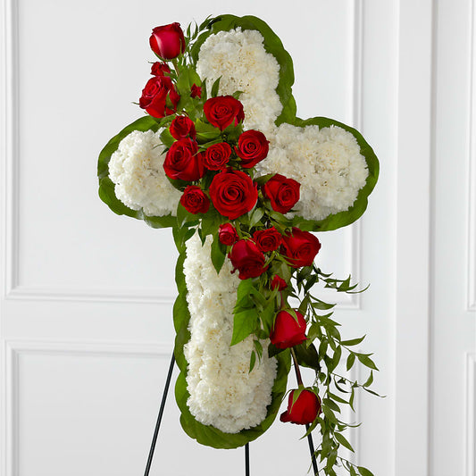 Floral Cross Easel –  Leysha Flowers, Middlesex NJ