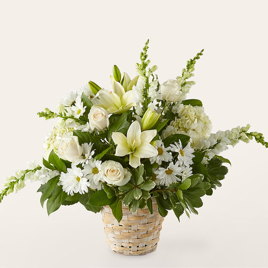 Ivory Elegance Floral Basket –  Leysha Flowers, Middlesex NJ