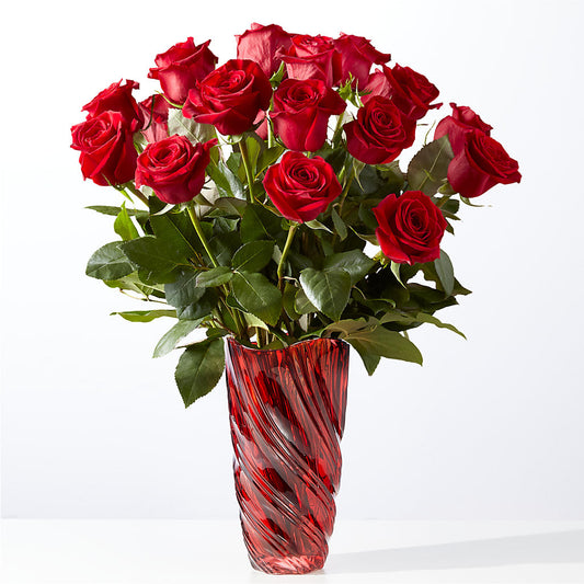 Classic Love Red Rose Bouquet with Luxe Swirl Vase –  Leysha Flowers, Middlesex NJ