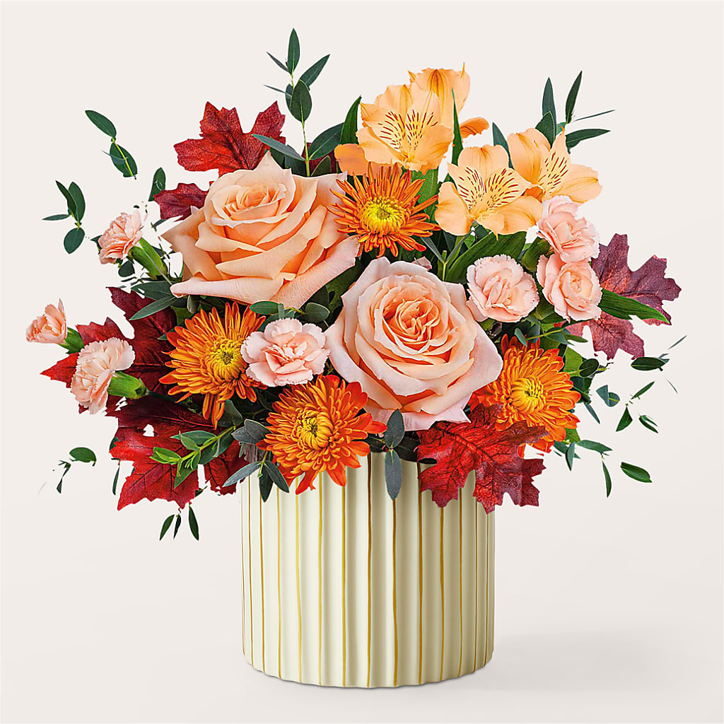 Spiced Latte Bouquet with Ivory Vase –  Leysha Flowers, Middlesex NJ